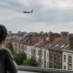 Επιβατικό αεροσκάφος πάνω από κατοικίες στις Βρυξέλλες, συμβολική εικόνα για τον θόρυβο των πτήσεων