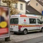Συμβολική εικόνα ασθενοφόρου και αφίσας σε δρόμο της Κάτω Αυστρίας για την αντιπαράθεση σχετικά με την αφίσα του SPÖ