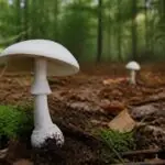 Λευκό δηλητηριώδες μανιτάρι Amanita virosa σε δασικό έδαφος στην Ολλανδία