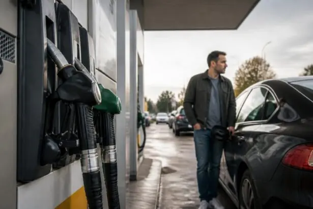 Αντλία καυσίμων και αυτοκίνητο σε πρατήριο βενζίνης στη Γερμανία, σε συμβολική εικόνα.