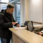 Ασθενής παρουσιάζει κάρτα ασφάλισης στον χώρο υποδοχής ιατρείου στο Βέλγιο.