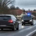 Συμβολική απεικόνιση καταδίωξης αυτοκινήτου από αστυνομικό βαν σε επαρχιακό δρόμο της Βαυαρίας