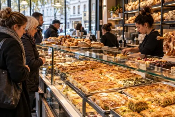 Βιτρίνα φούρνου στη Γερμανία με Burek, Baklava και παραδοσιακά αρτοσκευάσματα, καθώς αυξάνεται η παρουσία των Balkan-Bäckereien.
