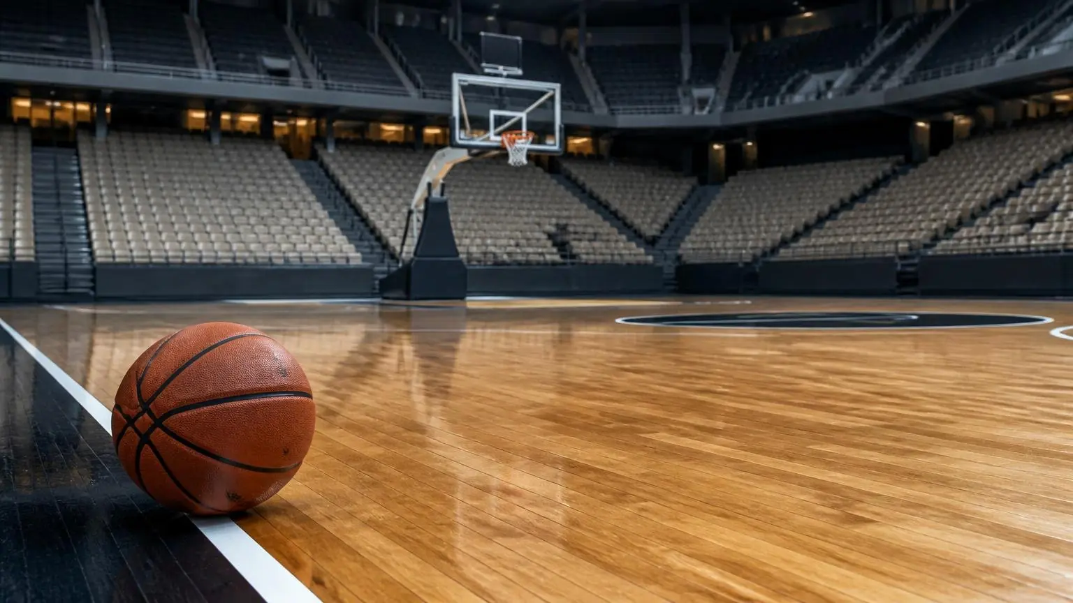 Leeres Basketballfeld in einer Sporthalle als Symbolbild zu Vorwürfen im griechischen Basketball