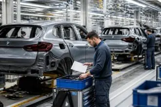 Συμβολική εικόνα εργαζομένου σε γραμμή παραγωγής αυτοκινήτων BMW στο Ρέγκενσμπουργκ
