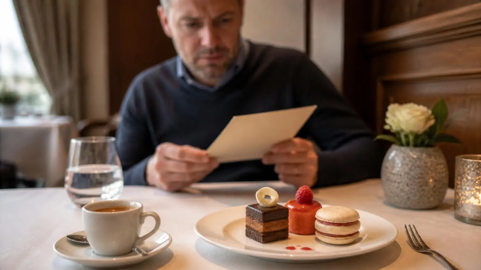 Επιδόρπιο Café Gourmand με μικρά γλυκά και ξεχωριστό εσπρέσο σε εστιατόριο στη νότια Γερμανία