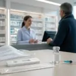 Συμβολική εικόνα τεστ κορωνοϊού, μάσκας και εμβολίου σε χώρο υγειονομικής συμβουλευτικής