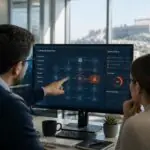 Symbolische Darstellung von IT-Sicherheitsfachleuten bei der Analyse eines simulierten Cyberangriffs im Finanzsektor