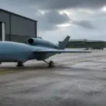 Συμβολικό μη επανδρωμένο αεροσκάφος μεγάλης εμβέλειας σε στρατιωτικό αεροδρόμιο