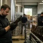 Εργαζόμενος ελέγχει φιάλη μπίρας σε ζυθοποιία, συμβολική εικόνα για την υπόθεση Heineken