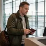 Ταξιδιώτης με έγγραφα στο αεροδρόμιο στην Ελβετία, συμβολική εικόνα για τις αλλαγές στους κανόνες πτήσεων και ταυτοποίησης