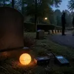 Συμβολική εικόνα νεκροταφείου στο Amersfoort με φωτεινή μπάλα και εξοπλισμό κοντά σε τάφο