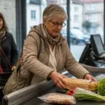 Καταναλωτές στο ταμείο ελβετικού σούπερ μάρκετ, συμβολική εικόνα για την αύξηση ΦΠΑ και τη 13η σύνταξη AHV