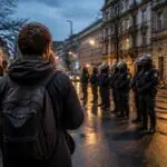 Νέοι διαδηλωτές και αστυνομικοί σε συμβολική σκηνή κινητοποίησης στη Γερμανία