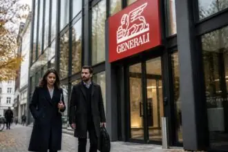 Συμβολική εικόνα με την εταιρική σήμανση Generali σε κτίριο γραφείων στη Γερμανία.