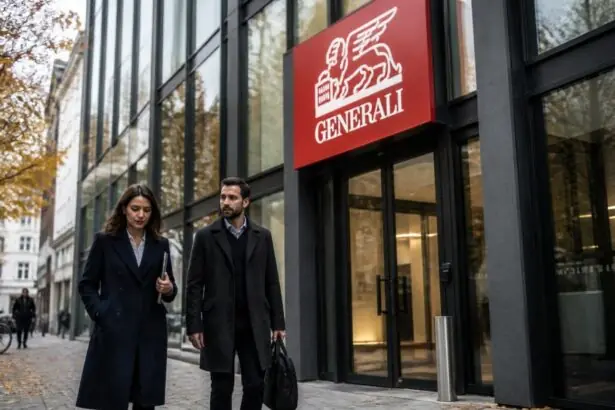 Συμβολική εικόνα με την εταιρική σήμανση Generali σε κτίριο γραφείων στη Γερμανία.