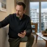 Bewohnerin stellt in einer griechischen Wohnung einen Heizkörper ein