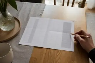 Χέρι με μολύβι πάνω από ημερολόγιο προγραμματισμού σε τραπέζι