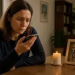Άτομο κρατά κινητό δίπλα σε φωτογραφία και αναμνηστικό κερί για σκύλο, σε συμβολική εικόνα για καταγγελίες απάτης.