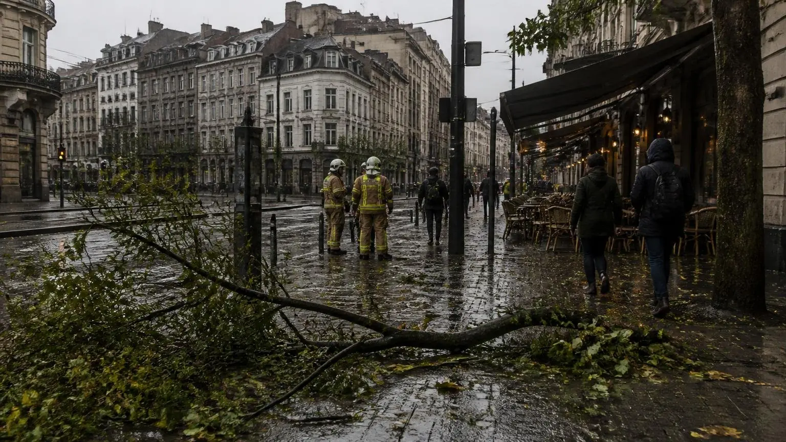 Ισχυροί άνεμοι και πεσμένα κλαδιά σε δρόμο των Βρυξελλών κατά την καταιγίδα Austen