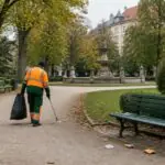 Συμβολική απεικόνιση εργαζομένου που συλλέγει απορρίμματα σε πάρκο του Μονάχου