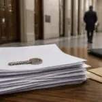 Κλειδί διαμερίσματος πάνω σε στοίβα μισθωτηρίων, σε συμβολική εικόνα για δίκη απάτης στο Βερολίνο