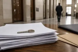Κλειδί διαμερίσματος πάνω σε στοίβα μισθωτηρίων, σε συμβολική εικόνα για δίκη απάτης στο Βερολίνο