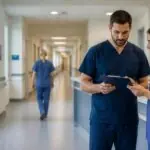 Symbolbild von medizinischem Personal in einem Krankenhausflur in Griechenland