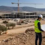 Ingenieure auf einer symbolisch dargestellten Flughafenbaustelle auf Kreta