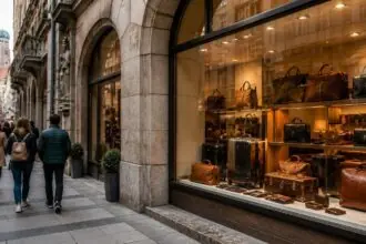Συμβολική απεικόνιση καταστήματος δερμάτινων ειδών και αποσκευών σε εμπορικό δρόμο του Μονάχου