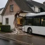 Συμβολική απεικόνιση λεωφορείου που έχει προσκρούσει σε κατοικία στη Γερμανία