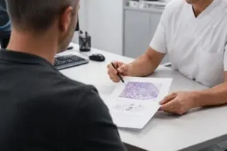 Συμβολική εικόνα ιατρικής ενημέρωσης ασθενούς για την εξατομικευμένη θεραπεία mRNA στο μελάνωμα