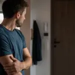 Symbolische Darstellung eines Mannes im Wohnungsflur nach einem mutmaßlichen Überfall