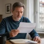 Ένοικος δημοτικού διαμερίσματος στο Μόναχο εξετάζει μια επιστολή για το ενοίκιο στο τραπέζι της κουζίνας
