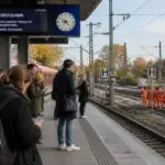 Επιβάτες περιμένουν σε αποβάθρα S-Bahn στο Μόναχο, με εργασίες στις γραμμές στο βάθος, σε συμβολική εικόνα