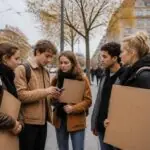 Ομάδα νέων με πλακάτ συγκεντρώνεται ειρηνικά σε πλατεία γερμανικής πόλης