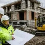 Εργαζόμενοι σε εργοτάξιο στη Γερμανία εξετάζουν κατασκευαστικά σχέδια, συμβολική εικόνα για το κόστος και την παραγωγικότητα