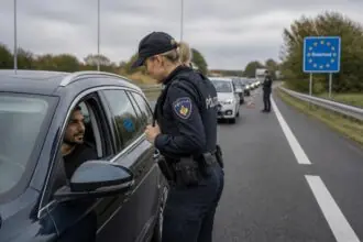 Συμβολική απεικόνιση αστυνομικού ελέγχου οχήματος στα χερσαία σύνορα της Ολλανδίας