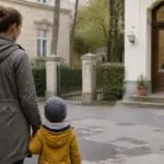 Γονέας και παιδί έξω από παιδικό σταθμό στη Βιέννη, συμβολική απεικόνιση