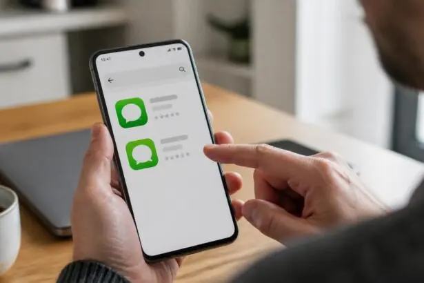 Συμβολική εικόνα χρήστη Android που εξετάζει παρόμοια εικονίδια εφαρμογών ανταλλαγής μηνυμάτων, για την υπόθεση πλαστού WhatsApp στο Google Play