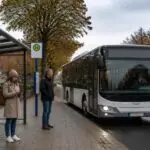 Επιβάτες σε στάση περιφερειακού λεωφορείου στη Γερμανία, συμβολική απεικόνιση