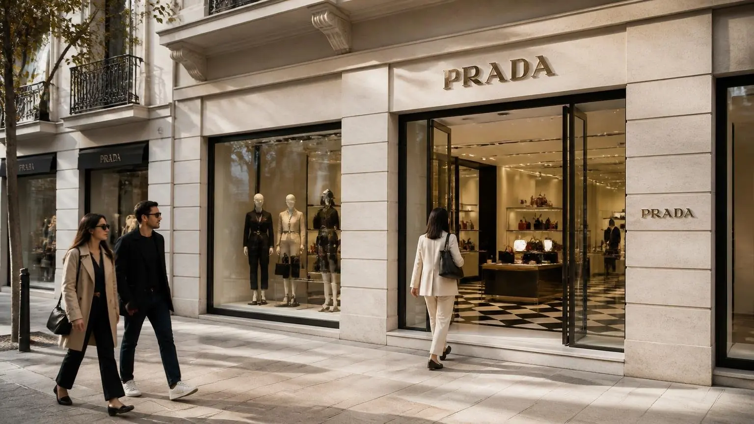 Symbolbild: Luxusmodegeschäft von Prada an einer eleganten Einkaufsstraße in Athen