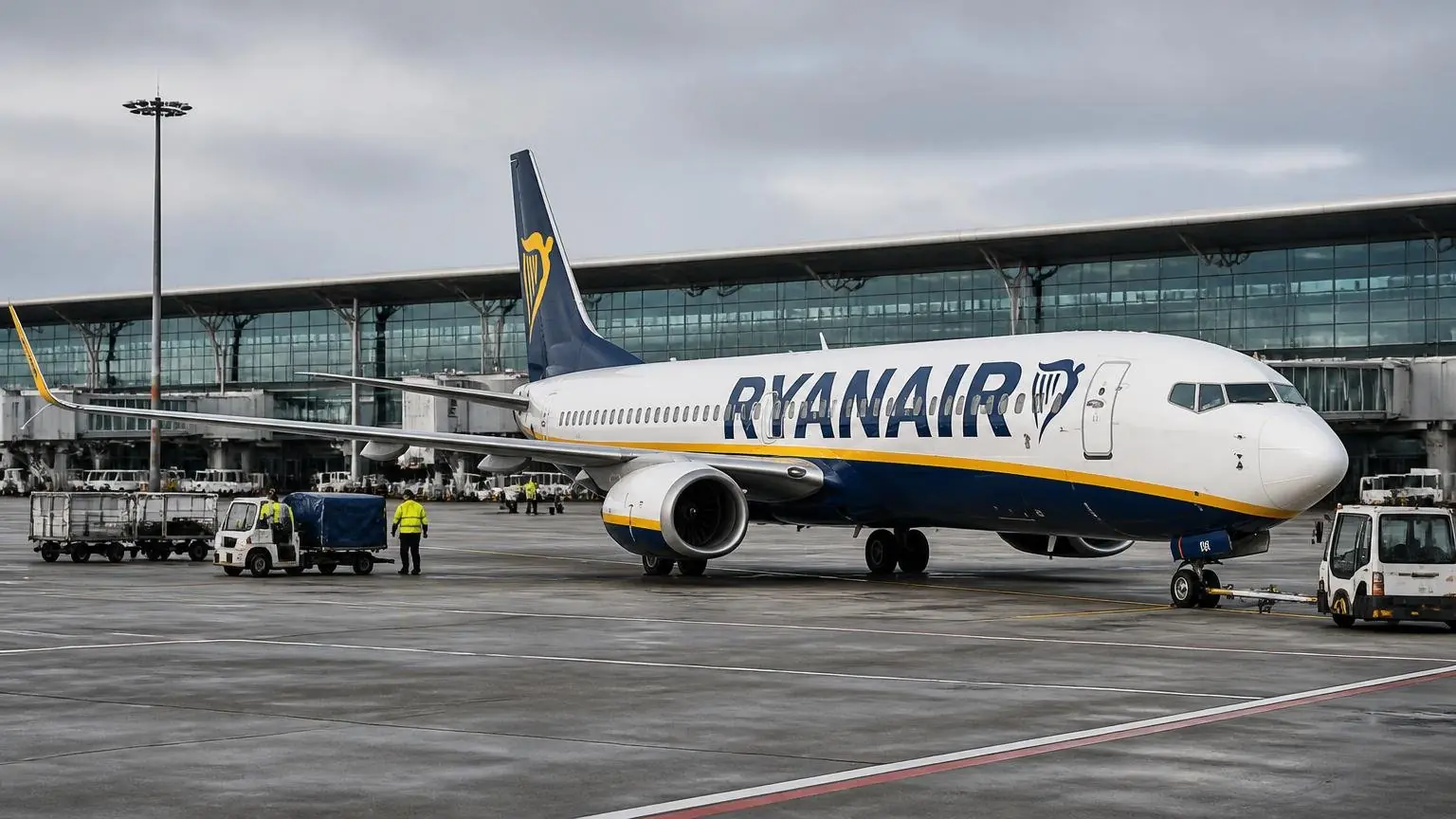 Συμβολική εικόνα επιβατικού αεροσκάφους Ryanair στον χώρο στάθμευσης του αεροδρομίου BER