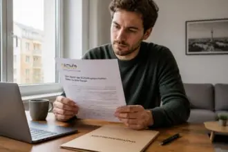 Καταναλωτής εξετάζει έγγραφο πιστοληπτικής αξιολόγησης Schufa σε συμβολική εικόνα
