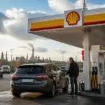 Πρατήριο καυσίμων της Shell με οδηγό που ανεφοδιάζει αυτοκίνητο, συμβολική εικόνα για τα αυξημένα κέρδη του ομίλου