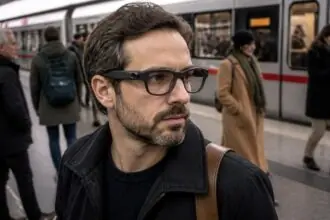Επιβάτης με έξυπνα γυαλιά Smart Glasses σε σταθμό μετρό της Βιέννης