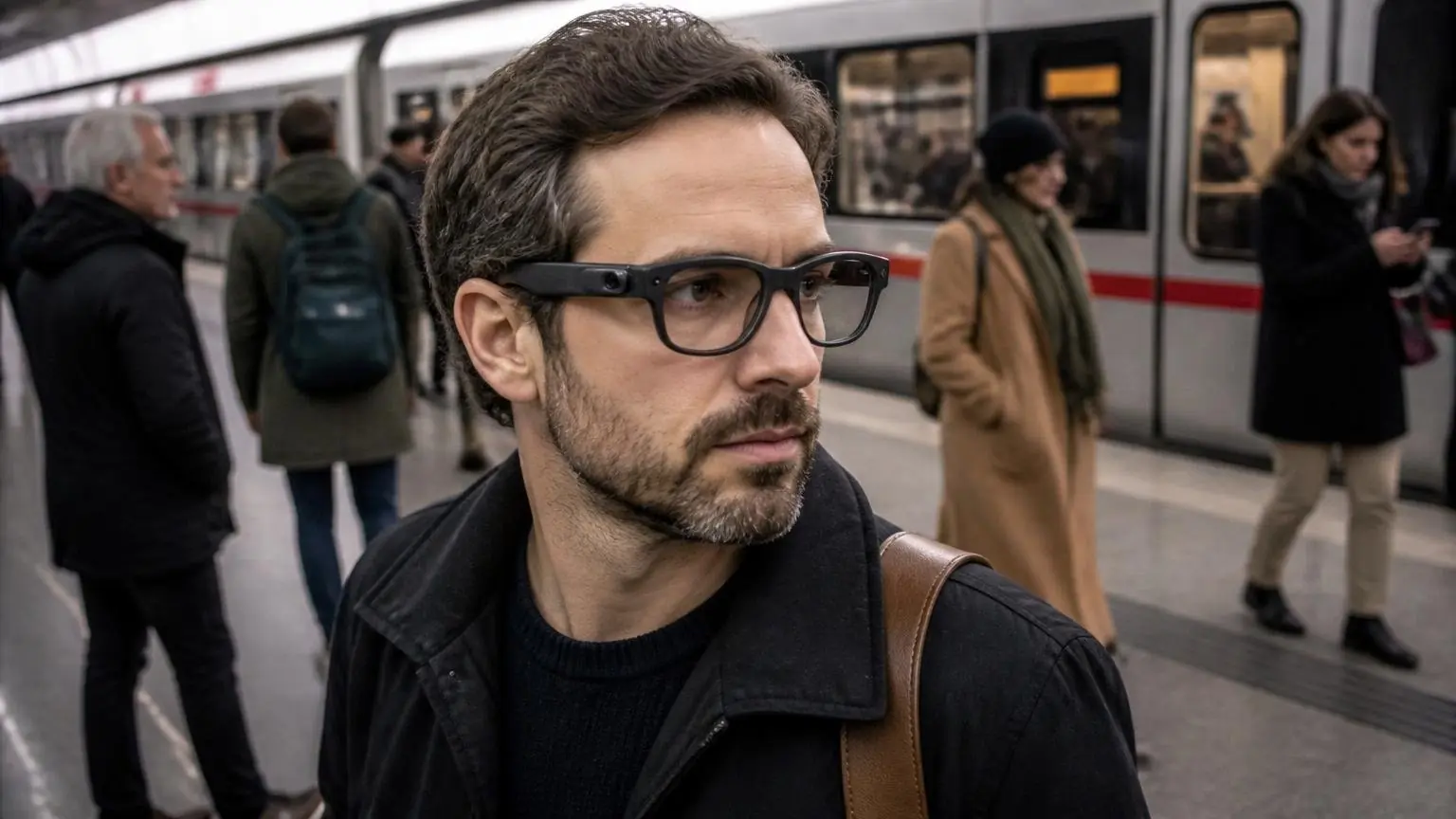 Επιβάτης με έξυπνα γυαλιά Smart Glasses σε σταθμό μετρό της Βιέννης