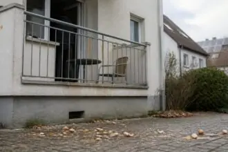 Σπασμένα αυγά μπροστά από μπαλκόνι πολυκατοικίας στη Βαυαρία, σε συμβολική απεικόνιση