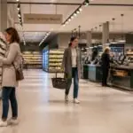 Ήρεμος διάδρομος σούπερ μάρκετ με λίγους πελάτες στη Γερμανία