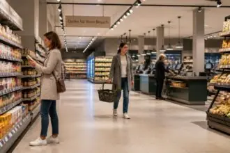 Ήρεμος διάδρομος σούπερ μάρκετ με λίγους πελάτες στη Γερμανία